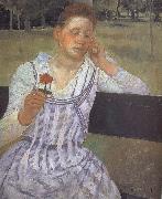 Mary Cassatt Woman taking red Mum oil on canvas